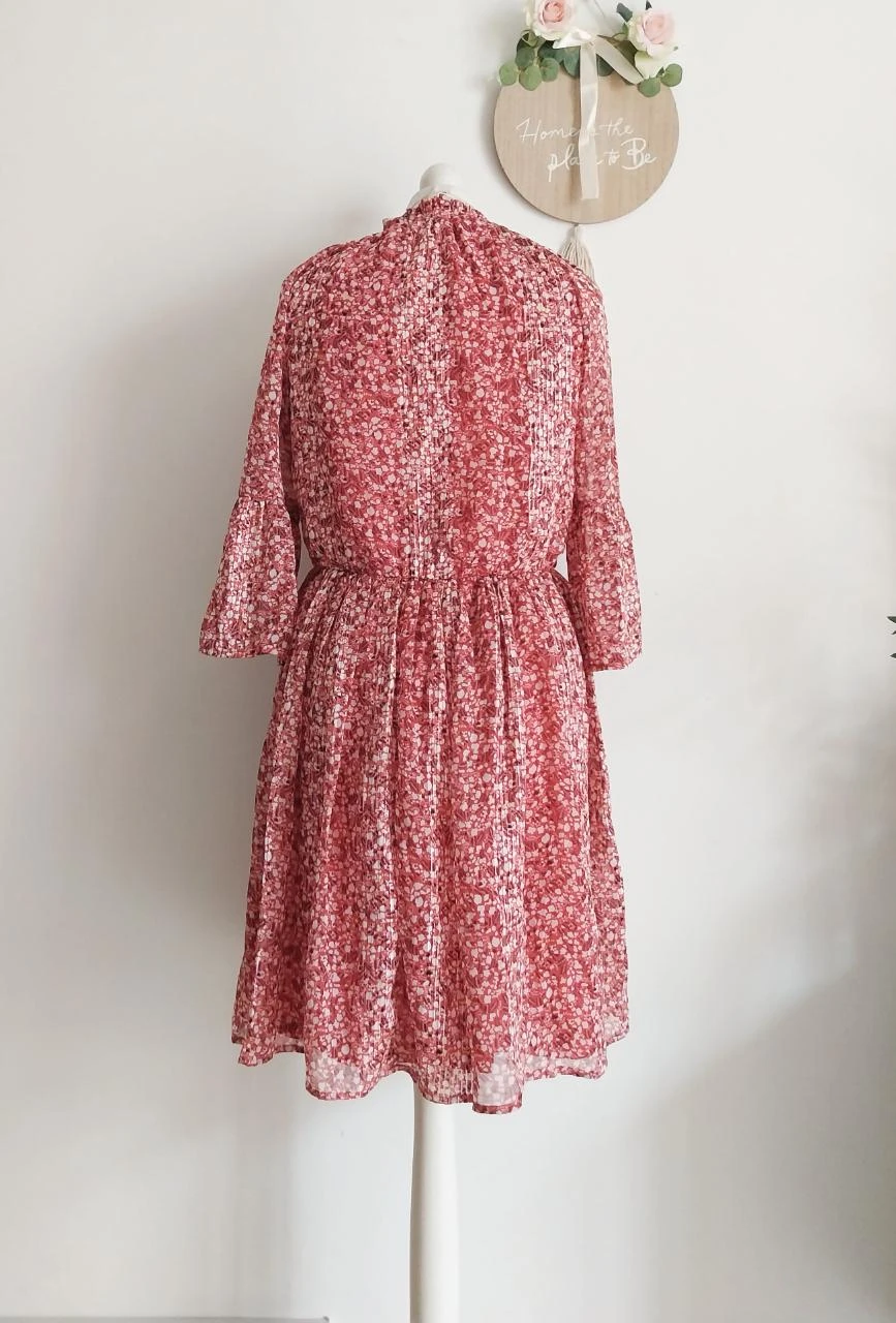 Old pink floral print dress with gold trim Yessica Size 38 – photo 14